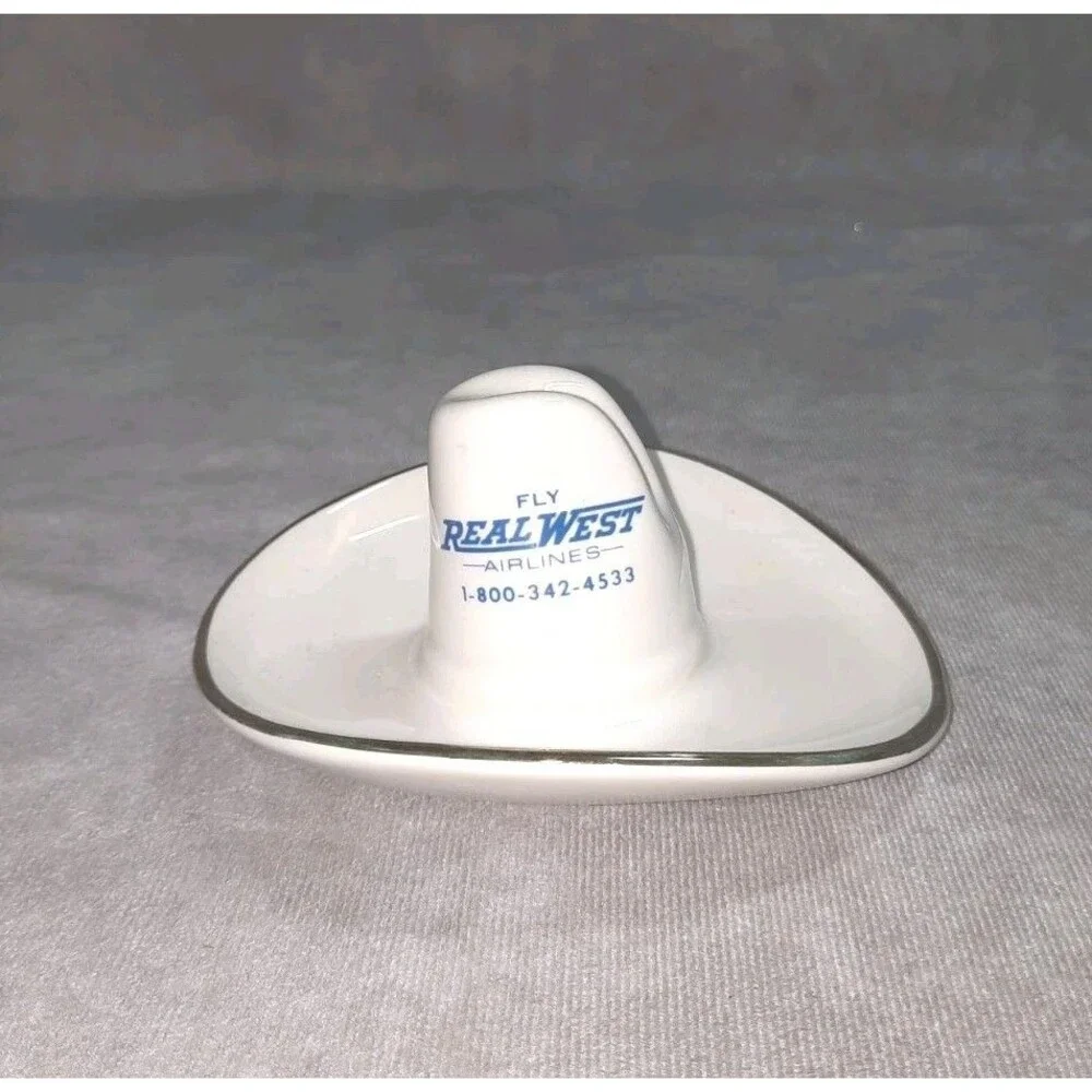 Vintage Fly Real West Airlines Cowboy Hat Figurine Advertisement